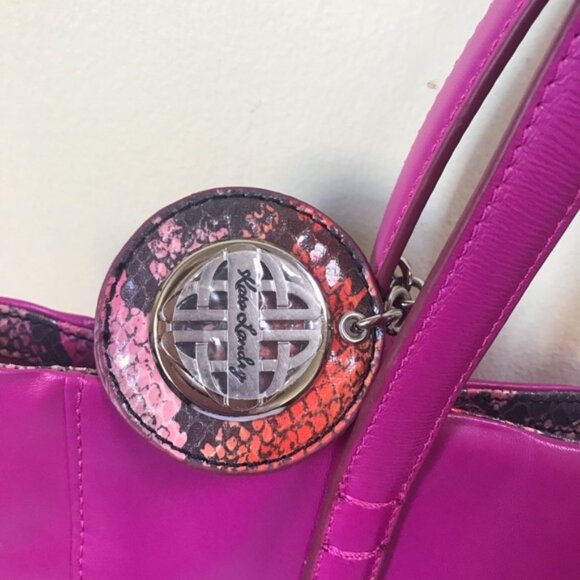 Kate Landry NEW Leather Snake Animal Print Tote Bag Shoulder Satchel FOB Pink - Picture 5 of 16